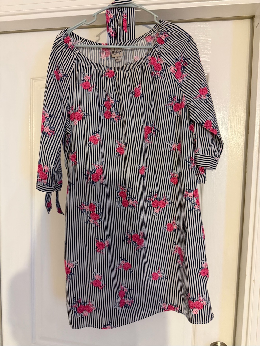 Como Vintage Nautical stripe Dress with Victorian Rose print XL